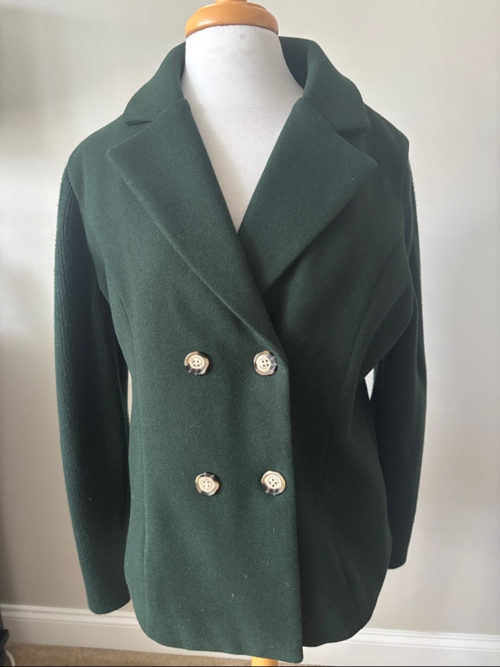 Classic Double-Breasted Women's Coat in Dark Green